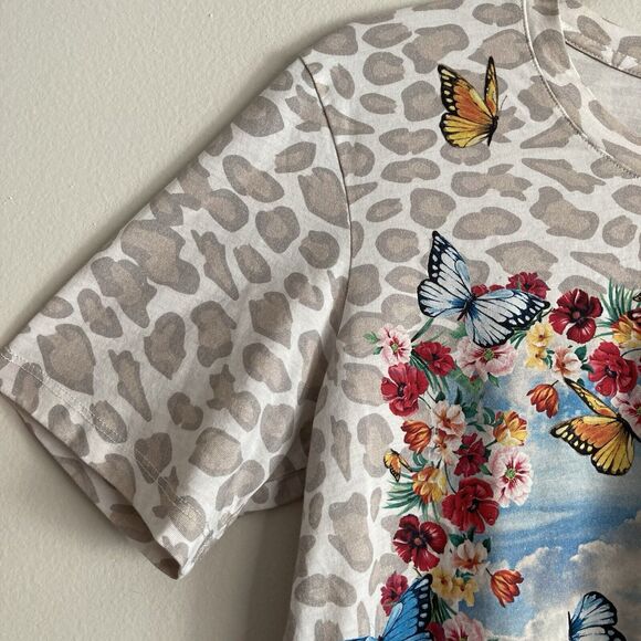 Johnny Was Womens Pima Cotton Animal Print Floral Butterfly T-Shirt Size Small - Picture 3 of 8